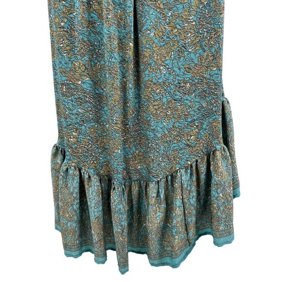 Luck Star Ibiza 100% Silk High Low Button Up Midi Dress Ruffled Hem Unique Print - Picture 9 of 16